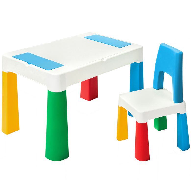 Дитячій стіл та стільчик LAMOSA MULTIFUN 5 в 1 синій, регулюється по висоті, герметична ніша для гри з кінетичним піском та водою, универсальна поверхня для всіх видів конструкторів, від 1,5 років, стільчик в комплекті