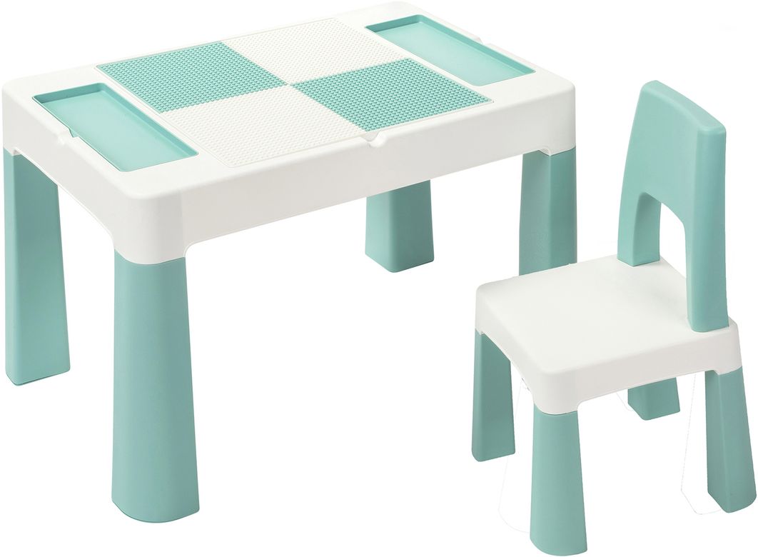 Детский стол и стульчик LAMOSA MULTIFUN 5 в 1 пастельно-голубой, регулируется по высоте, герметичная ниша, для игр с кинетическим песком и водой, универсальная поверхность для всех видов конструкторов, от 1.5 года, стульчик в комплекте