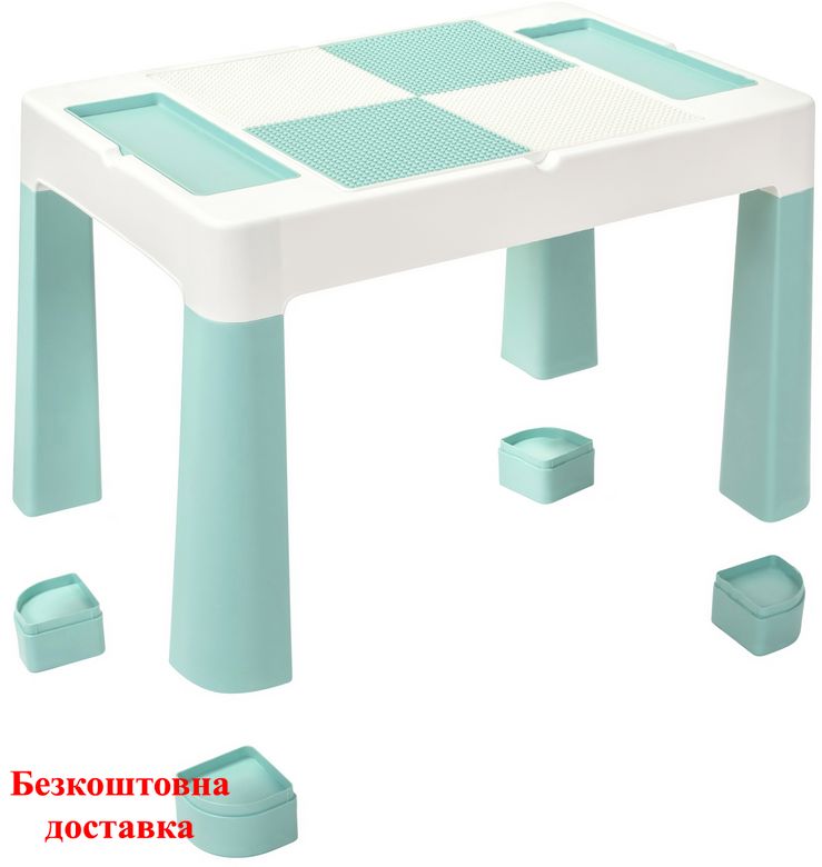 Детский стол и два стульчика LAMOSA MULTIFUN 5 в 1 пастельно-голубой, регулируется по высоте, герметичная ниша, для игр с кинетическим песком и водой, универсальная поверхность для всех видов конструкторов, от 1.5 года, два стульчика в комплекте