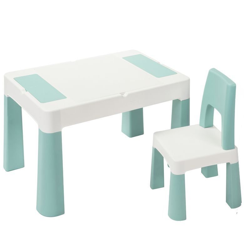 Детский стол и два стульчика LAMOSA MULTIFUN 5 в 1 пастельно-голубой, регулируется по высоте, герметичная ниша, для игр с кинетическим песком и водой, универсальная поверхность для всех видов конструкторов, от 1.5 года, два стульчика в комплекте