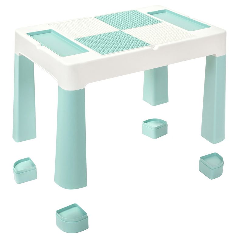 Дитячій стіл та два стільчика LAMOSA MULTIFUN 5 в 1 пастельно-блакитний, регулюється по висоті, герметична ніша для гри з кінетичним піском та водою, универсальна поверхня для всіх видів конструкторів, від 1,5 років, два стільчика в комплекті