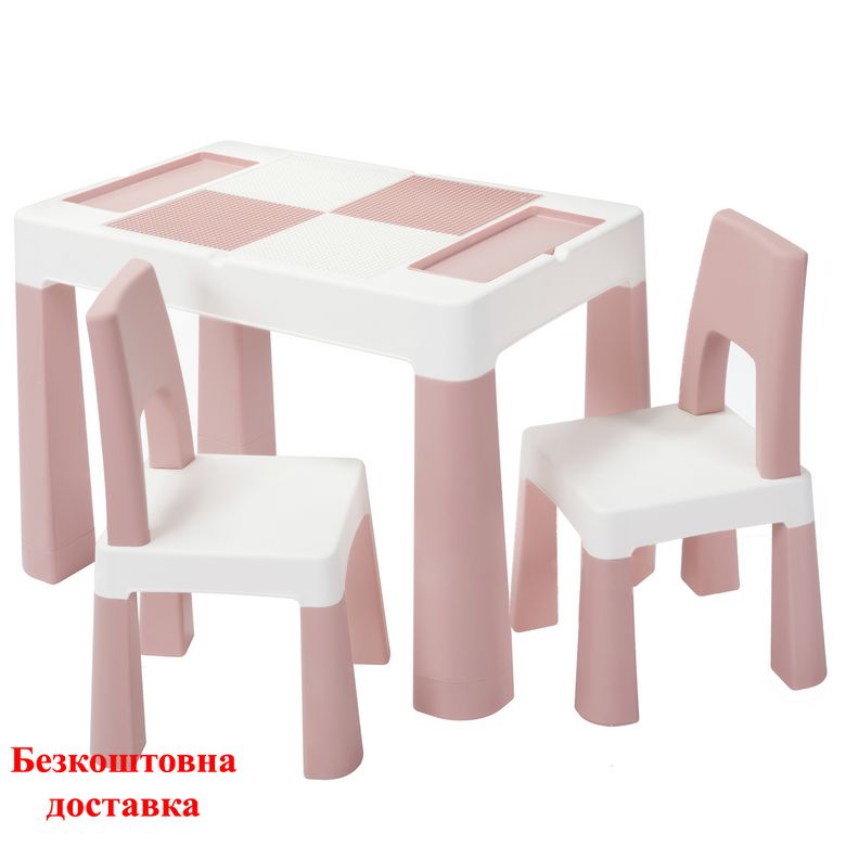 Детский стол и два стульчика LAMOSA MULTIFUN 5 в 1 пастельно-розовый, регулируется по высоте, герметичная ниша, для игр с кинетическим песком и водой, универсальная поверхность для всех видов конструкторов, от 1.5 года, два стульчика в комплекте