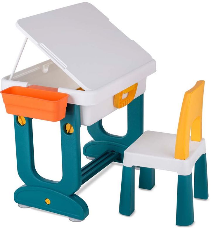 Детский стол и два стульчика LAMOSA Трансформер 6 в 1 разноцветный, с мольбертом для рисования, универсальная поверхность для всех видов конструкторов, от 1.5 года, удобен в транспортировке и хранении, складывается в компактный чемоданчи