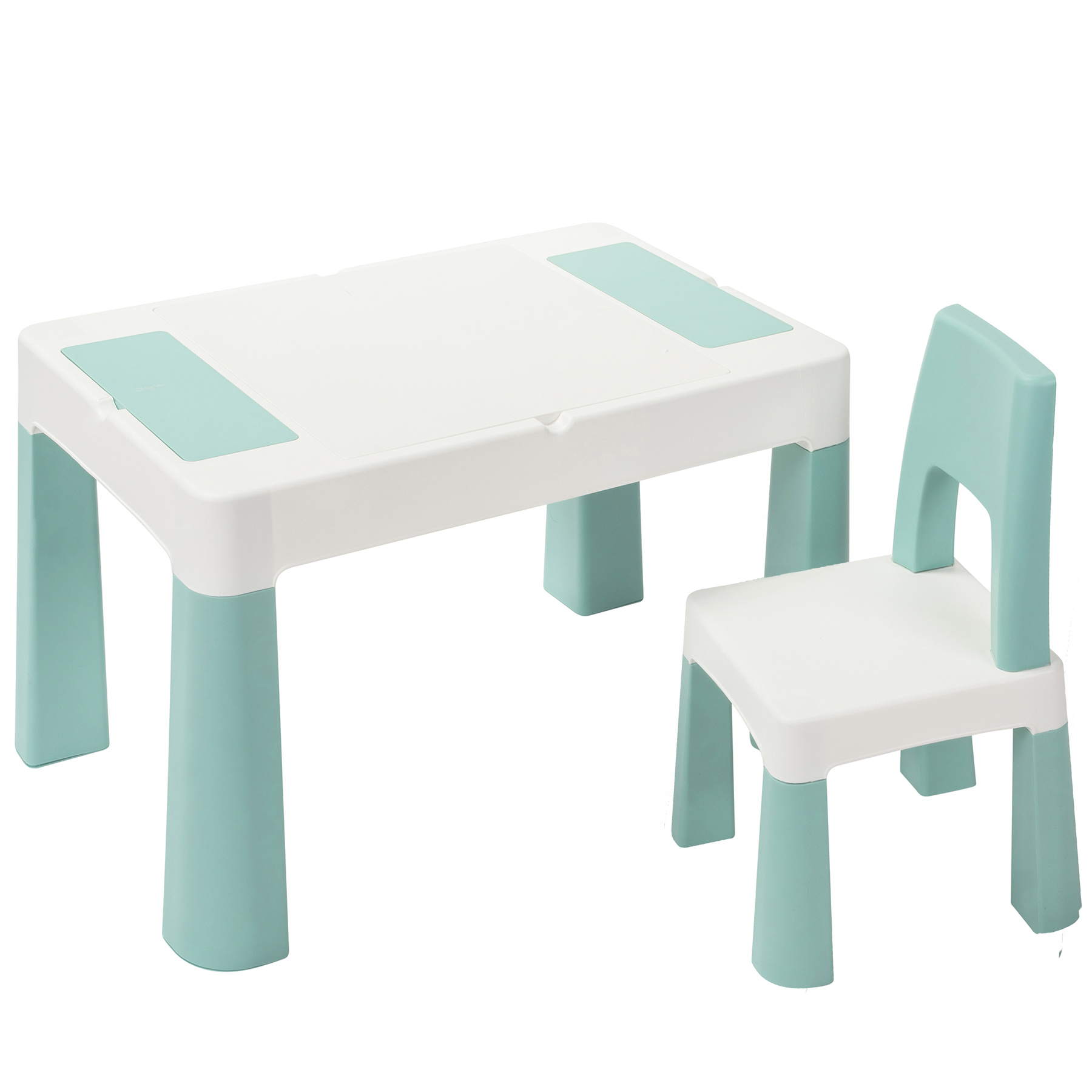 Стол и стульчик Lamosa изготовлены из прочного и безвредного пластика, который легко очищается от загрязнений — мебель можно установить и в помещении, и на улице.