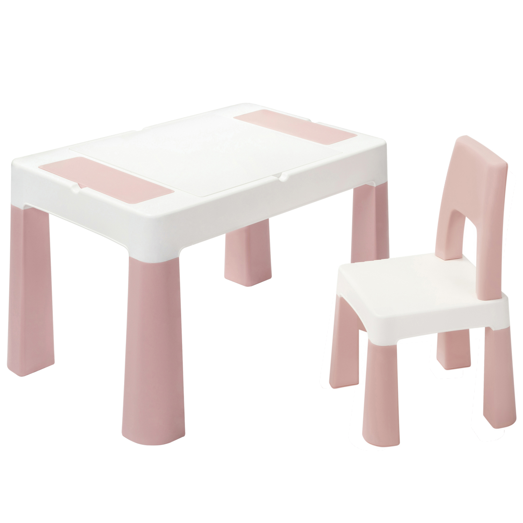 Стол и стульчик Lamosa изготовлены из прочного и безвредного пластика, который легко очищается от загрязнений — мебель можно установить и в помещении, и на улице.
